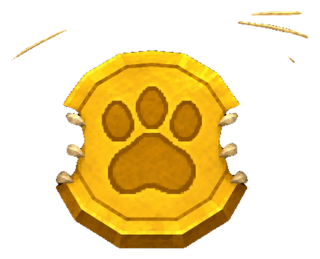 Claw Hold's gold paw coin, gripped in his claws
